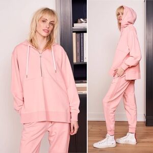 La Ligne Blush Pink Super Hoodie Pullover Quarter Zip Oversized Sweatshirt
